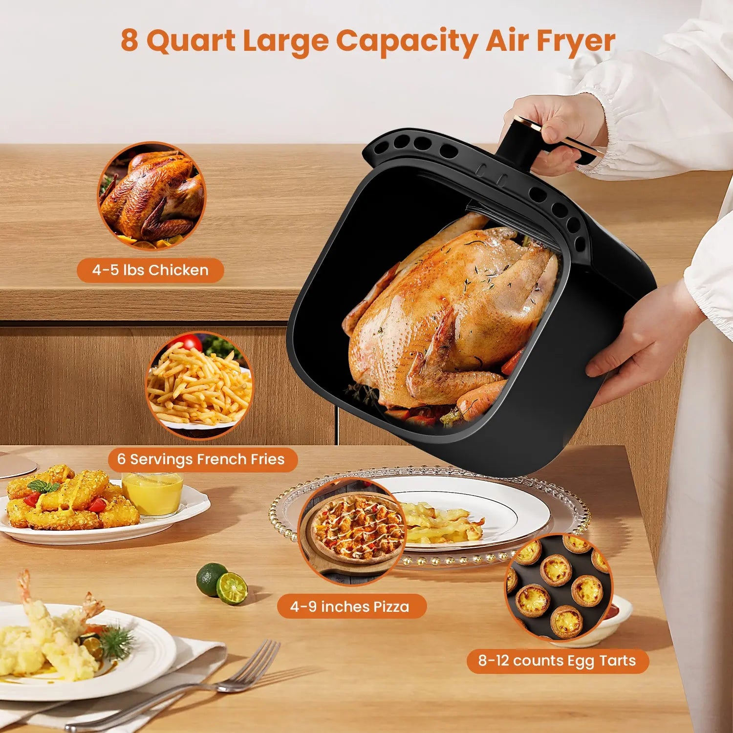 Bluebow Air Fryer 7.5QT, Large 8-in-1 Digital Touchscreen, Visible Window, 1700W, New, Black Hand C Mart