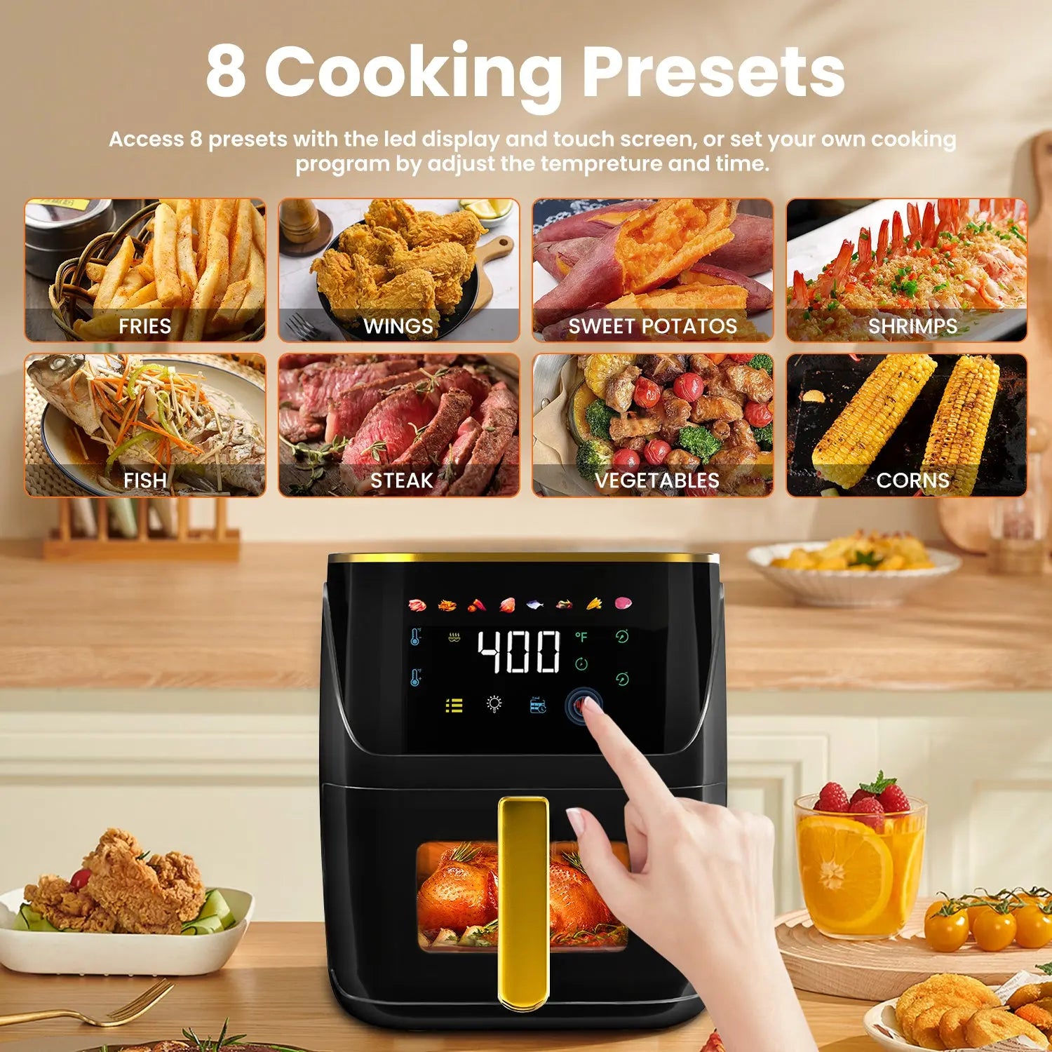 Bluebow Newest Air Fryer Large 8.5 QT, Black, 8 in 1 Touch Screen, Visible Window, 1750W Hand C Mart