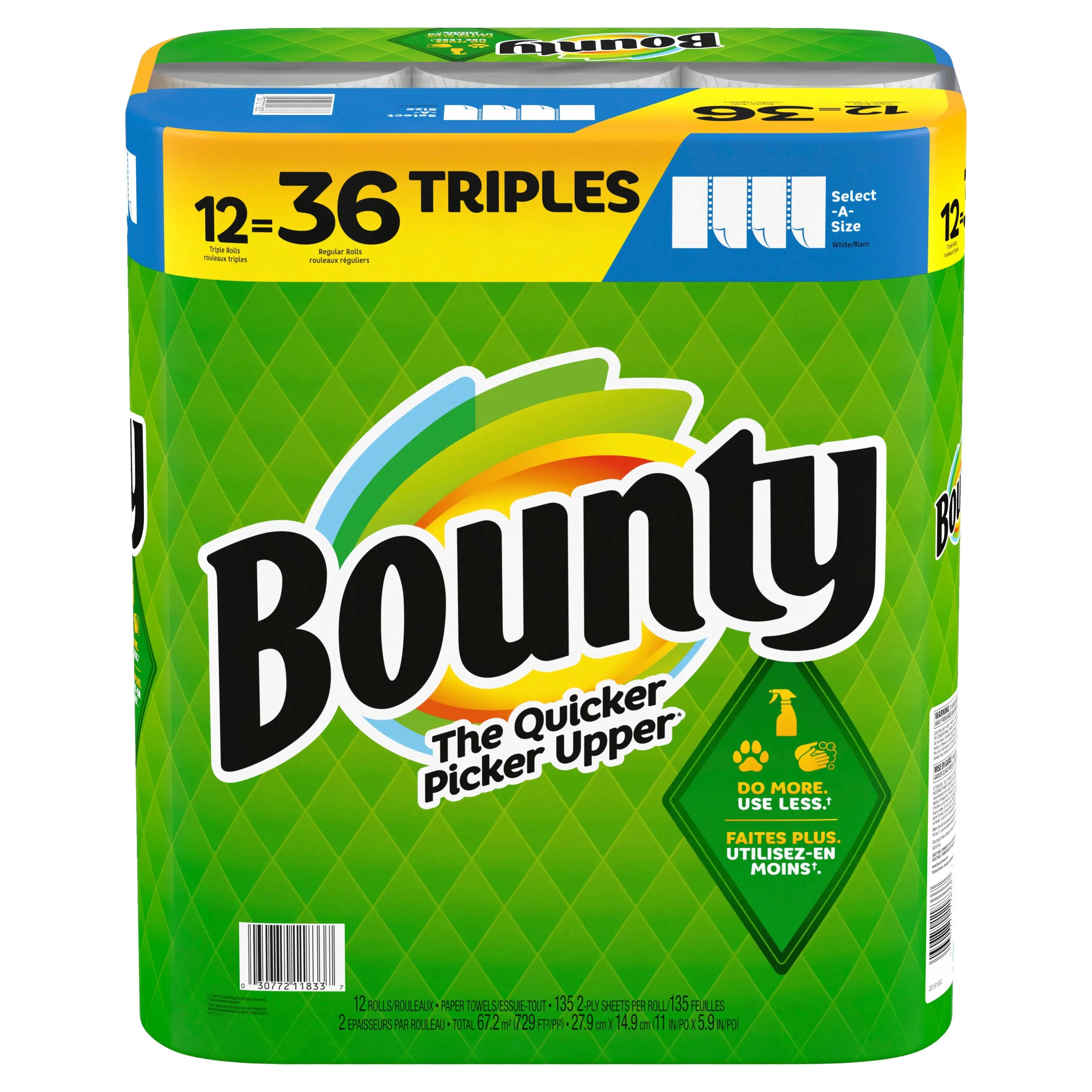 Bounty Select-A-Size Paper Towels, Triple Rolls, White, 135 Sheets per Roll, 12 Count Hand C Mart