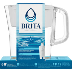 Easy-fill Brita water pitcher with flip lid design
