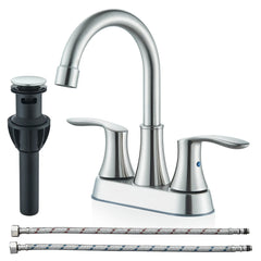 CES Brushed Nickel Bathroom Sink Faucet 3Hole 4in Centerset Vanity Mixer with Drain Hand C Mart