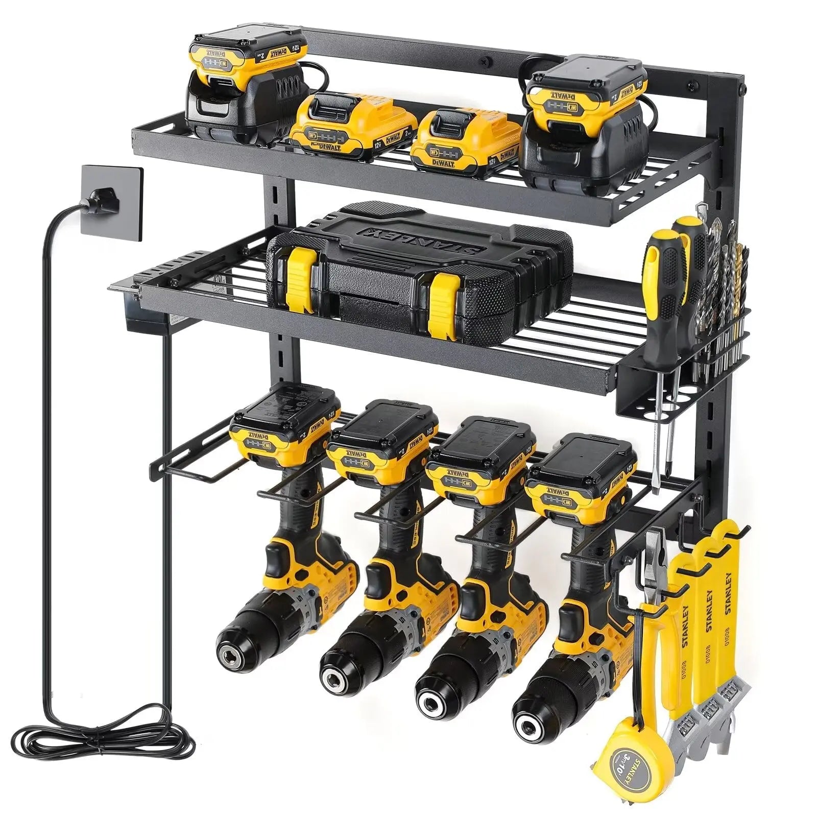 COFIT Power Tool Organizer, Power Drill Tool Holder with Charging Station, Wall Mount Tool Storage Organizer, 3 Layers Adjustable Height Iron Tool Rack for Garage Organization and Workshop Hand C Mart