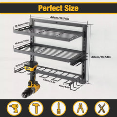 COFIT Power Tool Organizer, Power Drill Tool Holder with Charging Station, Wall Mount Tool Storage Organizer, 3 Layers Adjustable Height Iron Tool Rack for Garage Organization and Workshop Hand C Mart