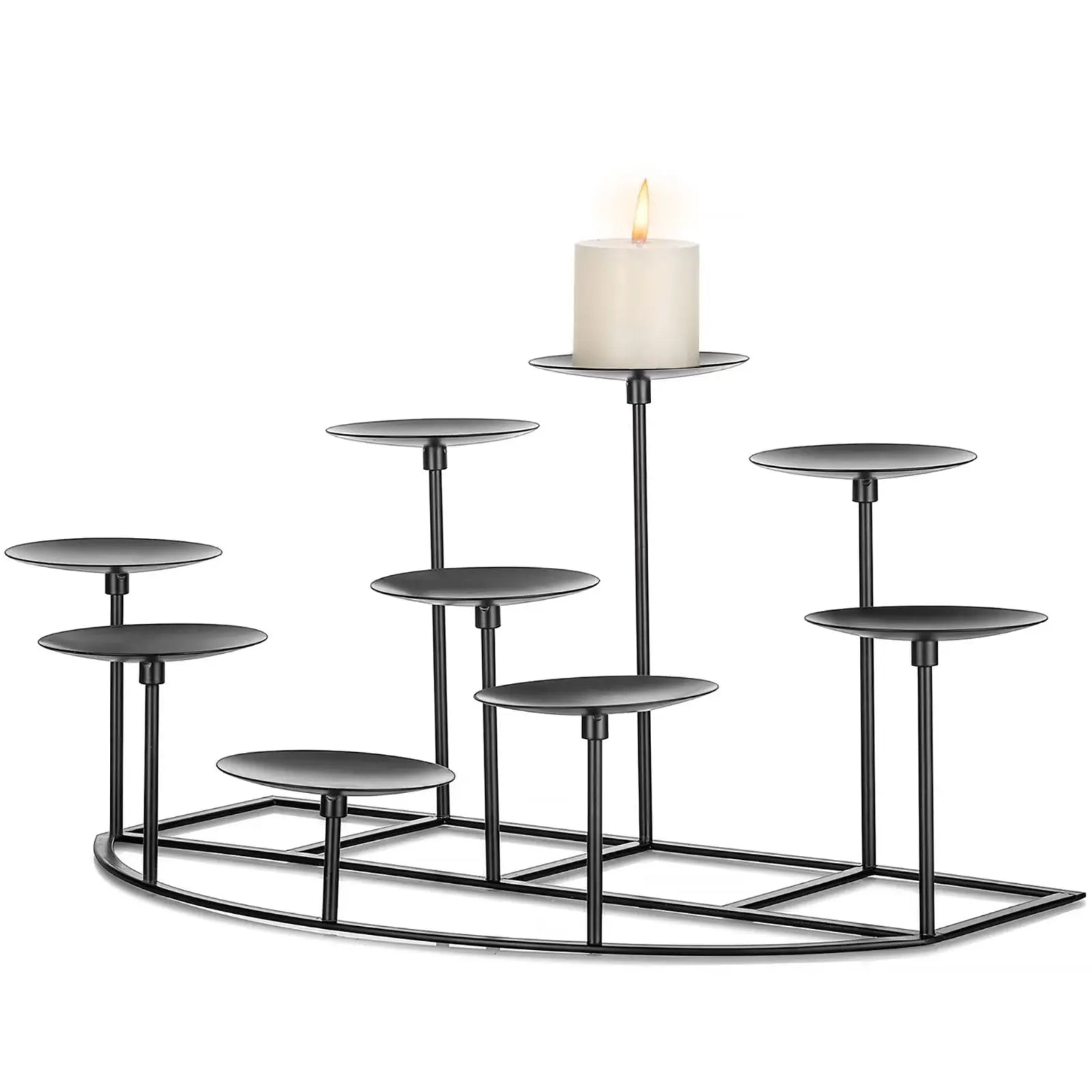 Candelabra 9 Candle Holder for Fireplace Decor Black Iron Pillar Candle Stand Table Centerpiece Hand C Mart