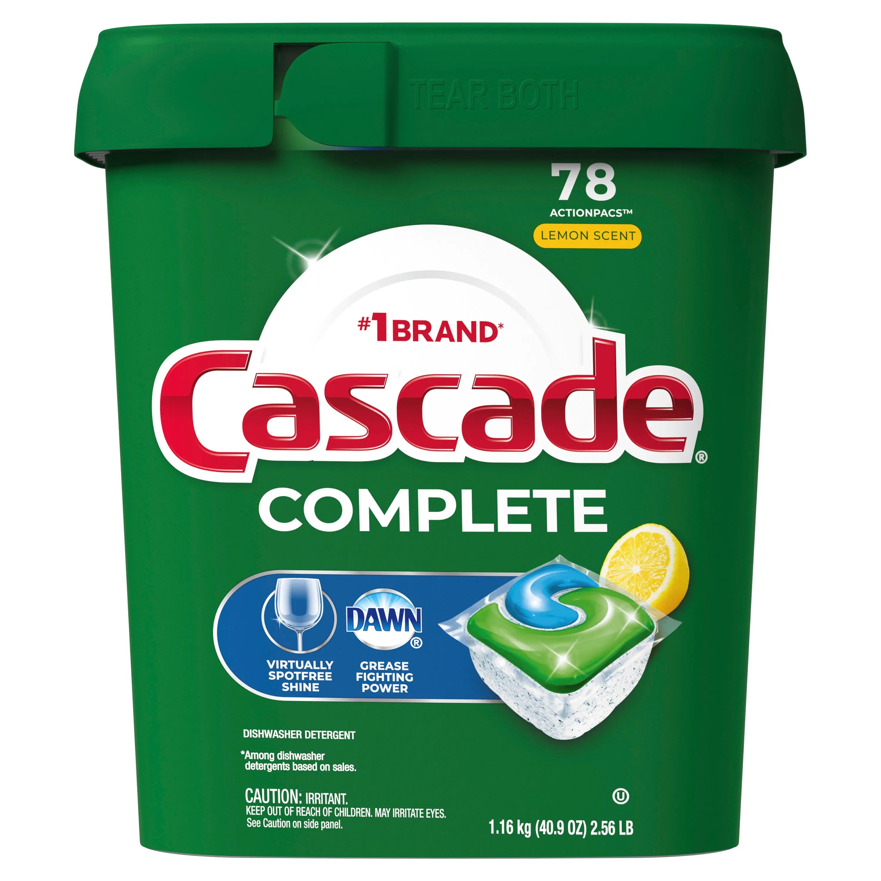 Cascade Complete Dishwasher Detergent ActionPacs, Lemon Scent, 78 Ct Hand C Mart