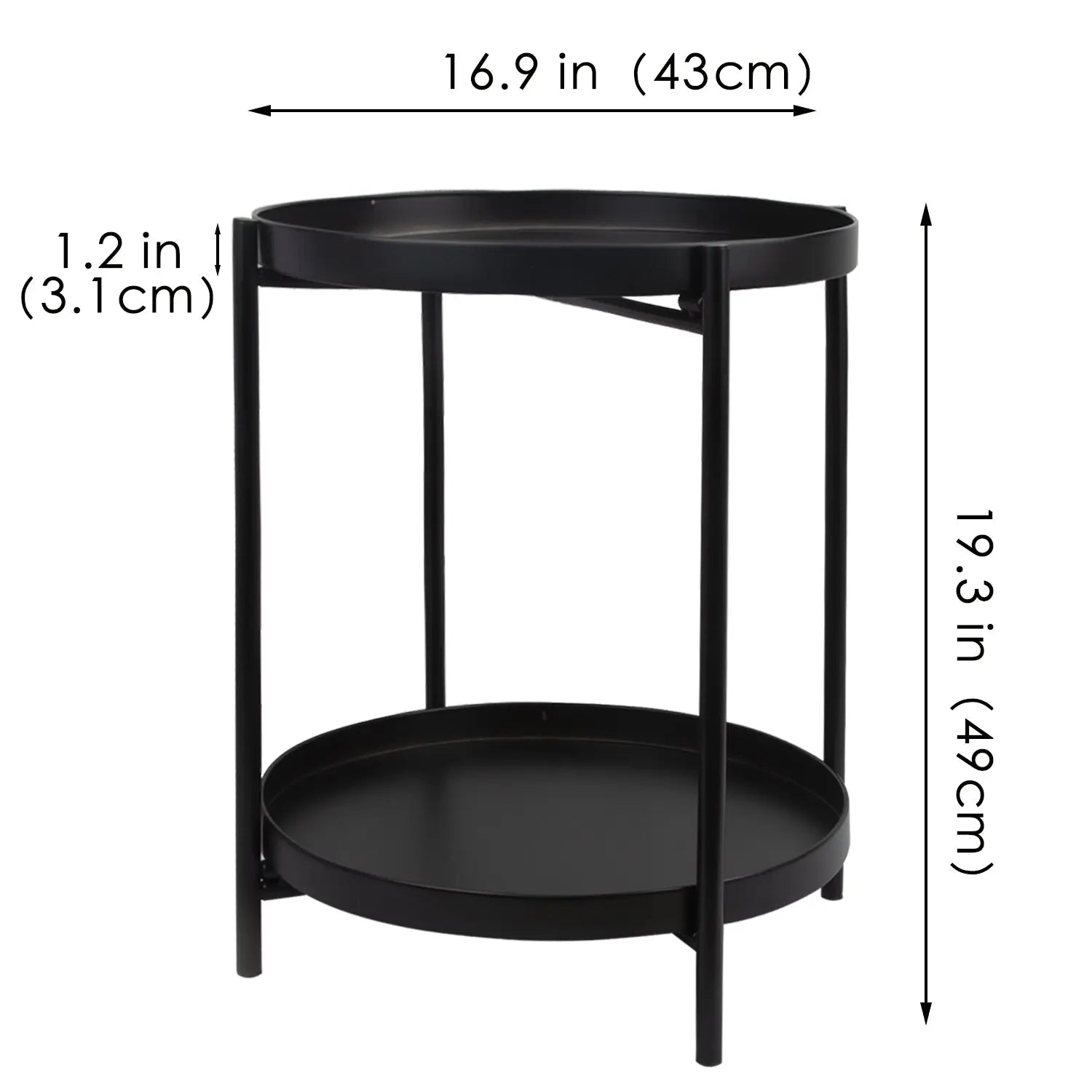 Cerbior 2-Tier Metal Tray End Table, Round Accent Coffee Side Table, Anti-Rust and Waterproof Sofa Side Table for Living Room Bedroom Balcony (Black) Hand C Mart