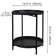 Cerbior 2-Tier Metal Tray End Table, Round Accent Coffee Side Table, Anti-Rust and Waterproof Sofa Side Table for Living Room Bedroom Balcony (Black) Hand C Mart