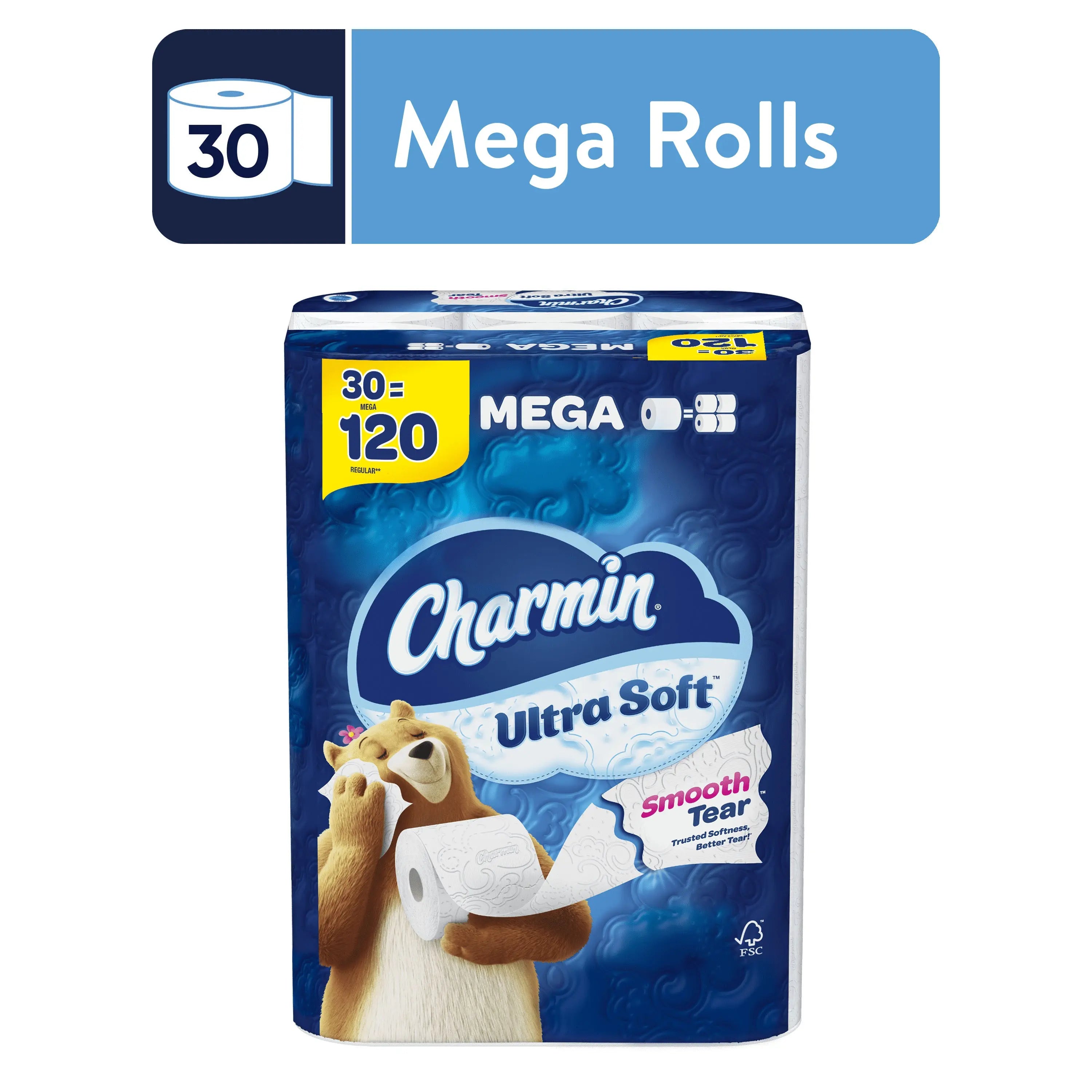 Charmin Ultra Soft Toilet Paper 30 Mega Rolls pack in packaging
