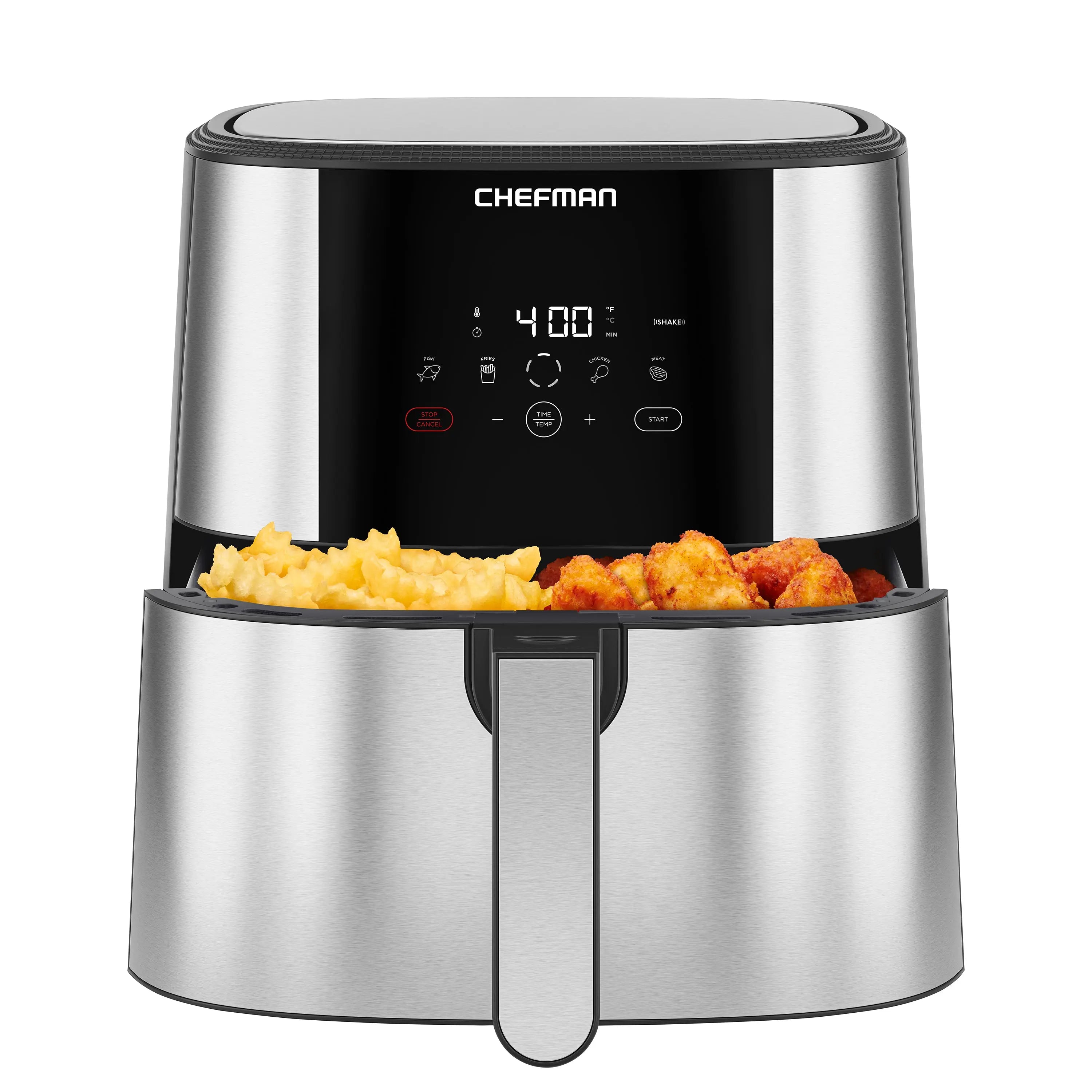 Chefman Turbofry Air Fryer with Basket Divider, 8 Qt Capacity - Stainless Steel, New Hand C Mart