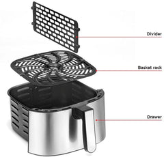 Chefman Turbofry Air Fryer with Basket Divider, 8 Qt Capacity - Stainless Steel, New Hand C Mart