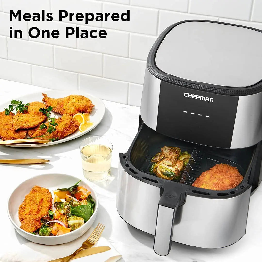 Chefman Turbofry Air Fryer with Basket Divider, 8 Qt Capacity - Stainless Steel, New Hand C Mart