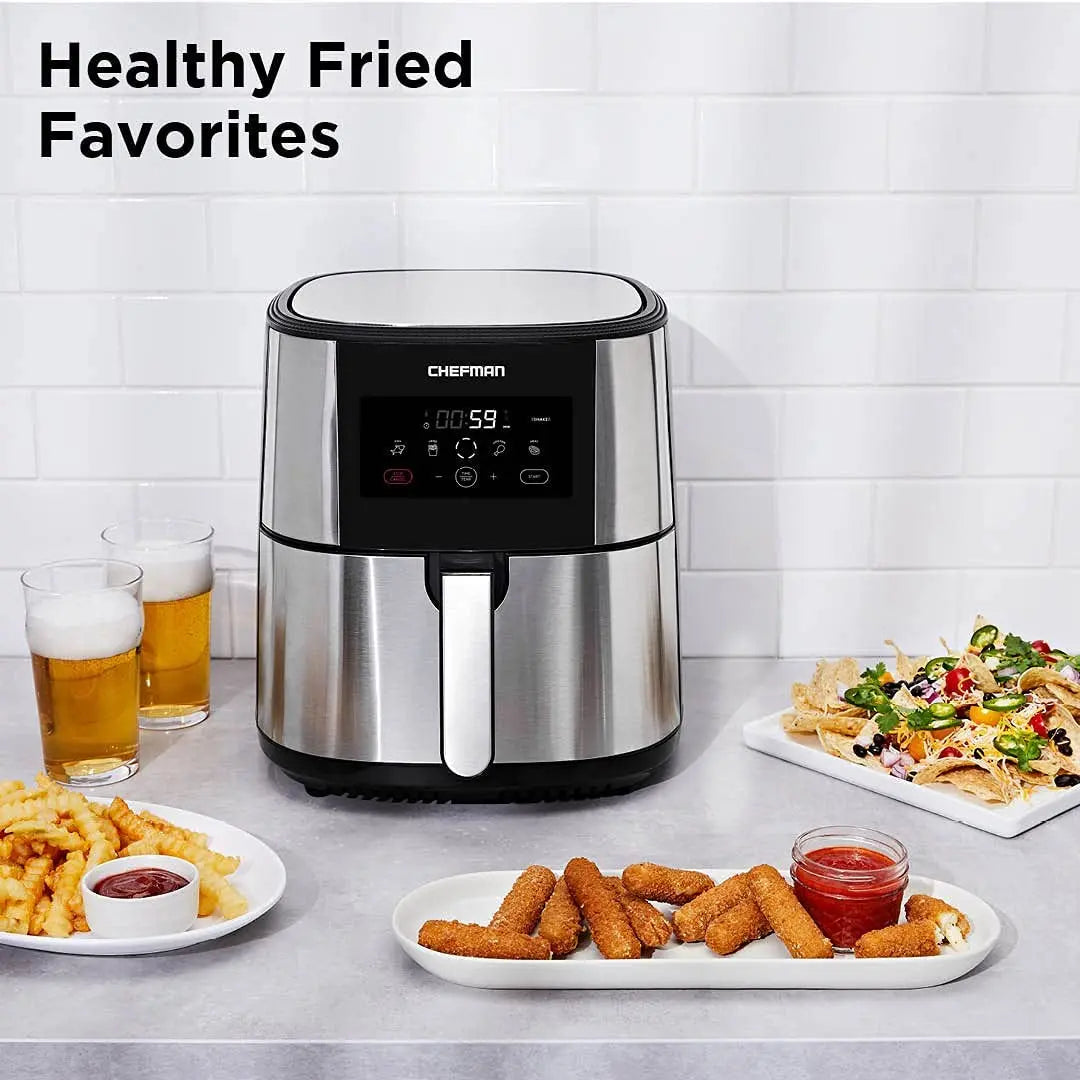 Chefman Turbofry Air Fryer with Basket Divider, 8 Qt Capacity - Stainless Steel, New Hand C Mart