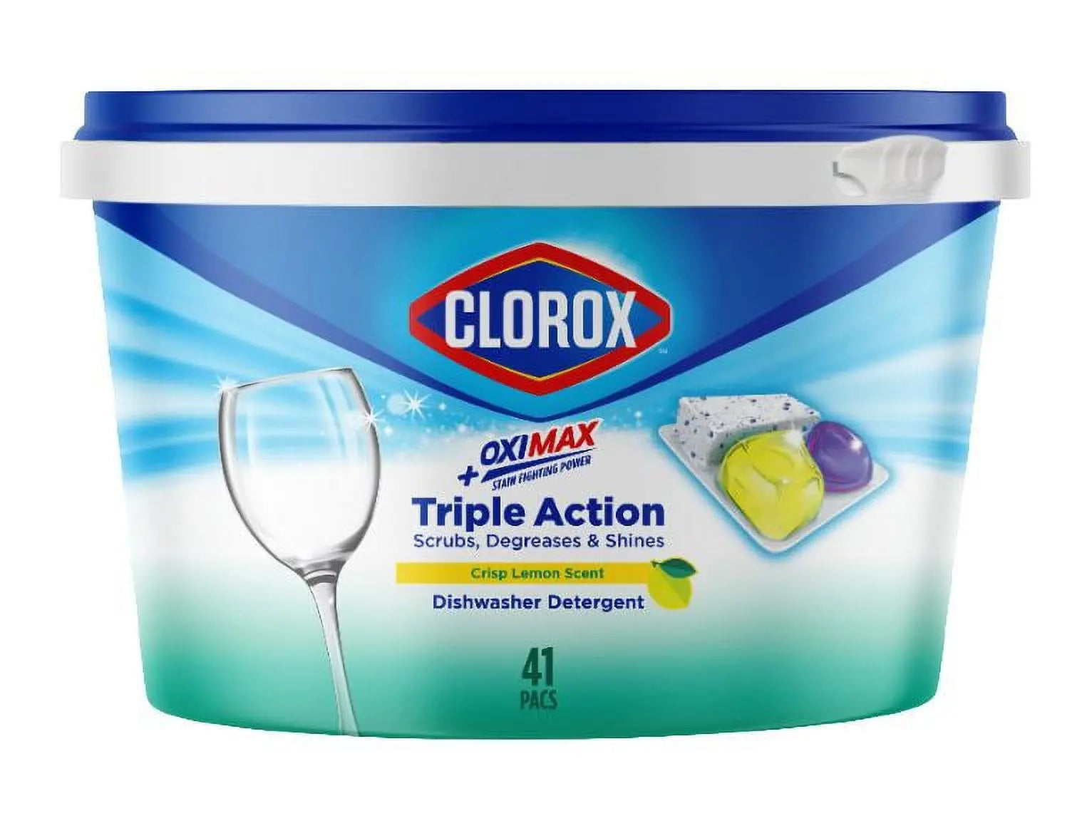 Clorox Triple Action + Oximax Dishwasher Detergent Pacs Lemon 41CT Hand C Mart