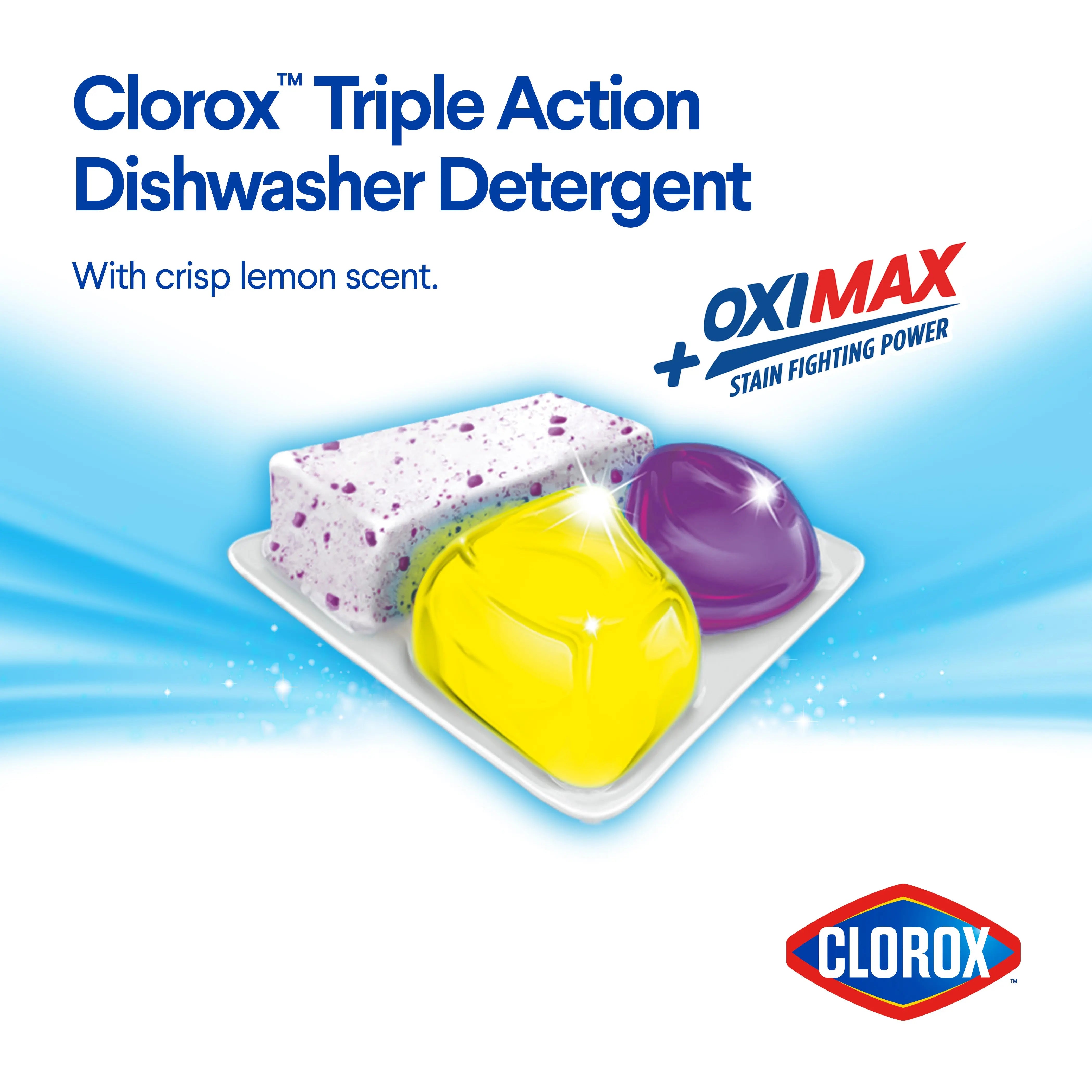 Clorox Triple Action + Oximax Dishwasher Detergent Pacs Lemon 41CT Hand C Mart