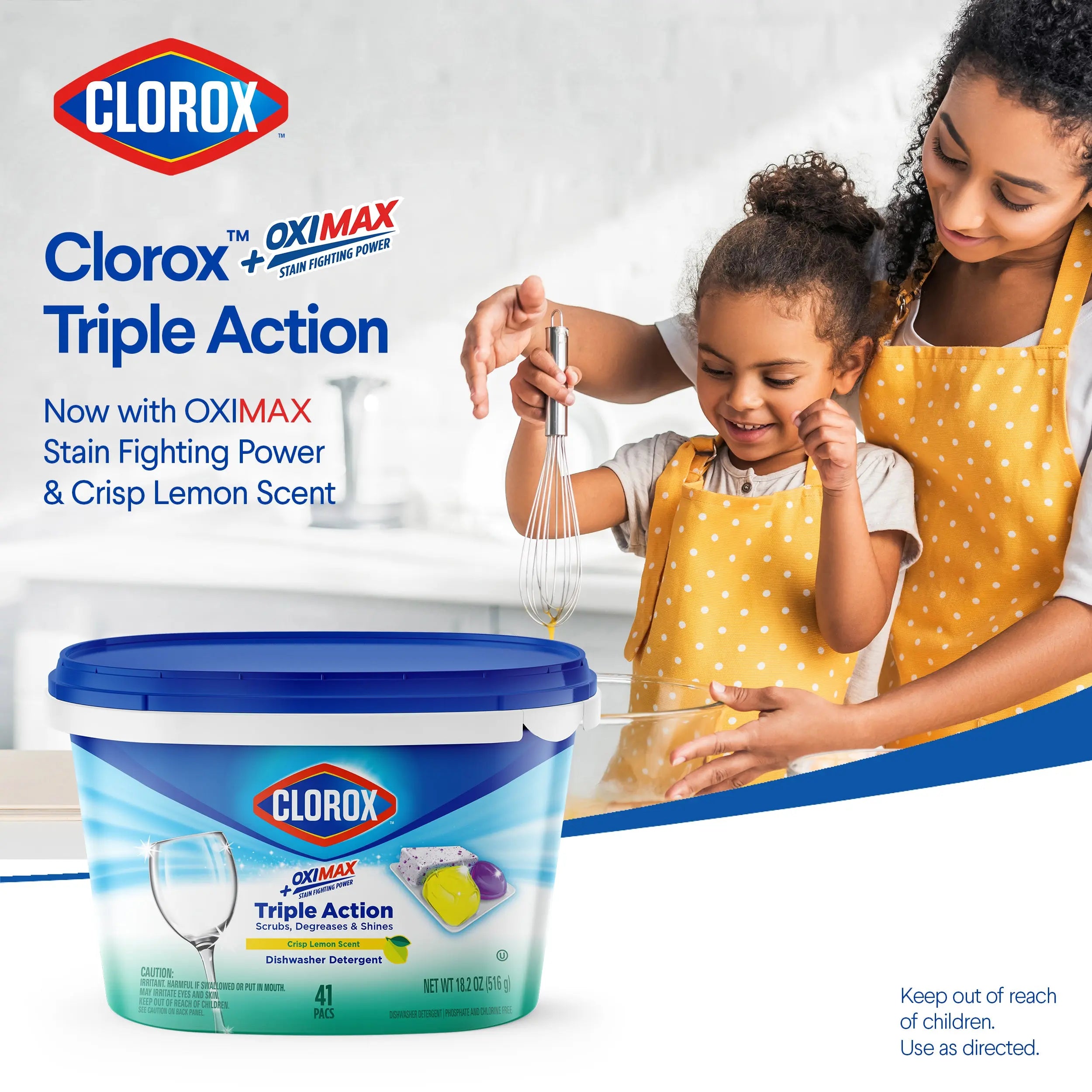 Clorox Triple Action + Oximax Dishwasher Detergent Pacs Lemon 41CT Hand C Mart