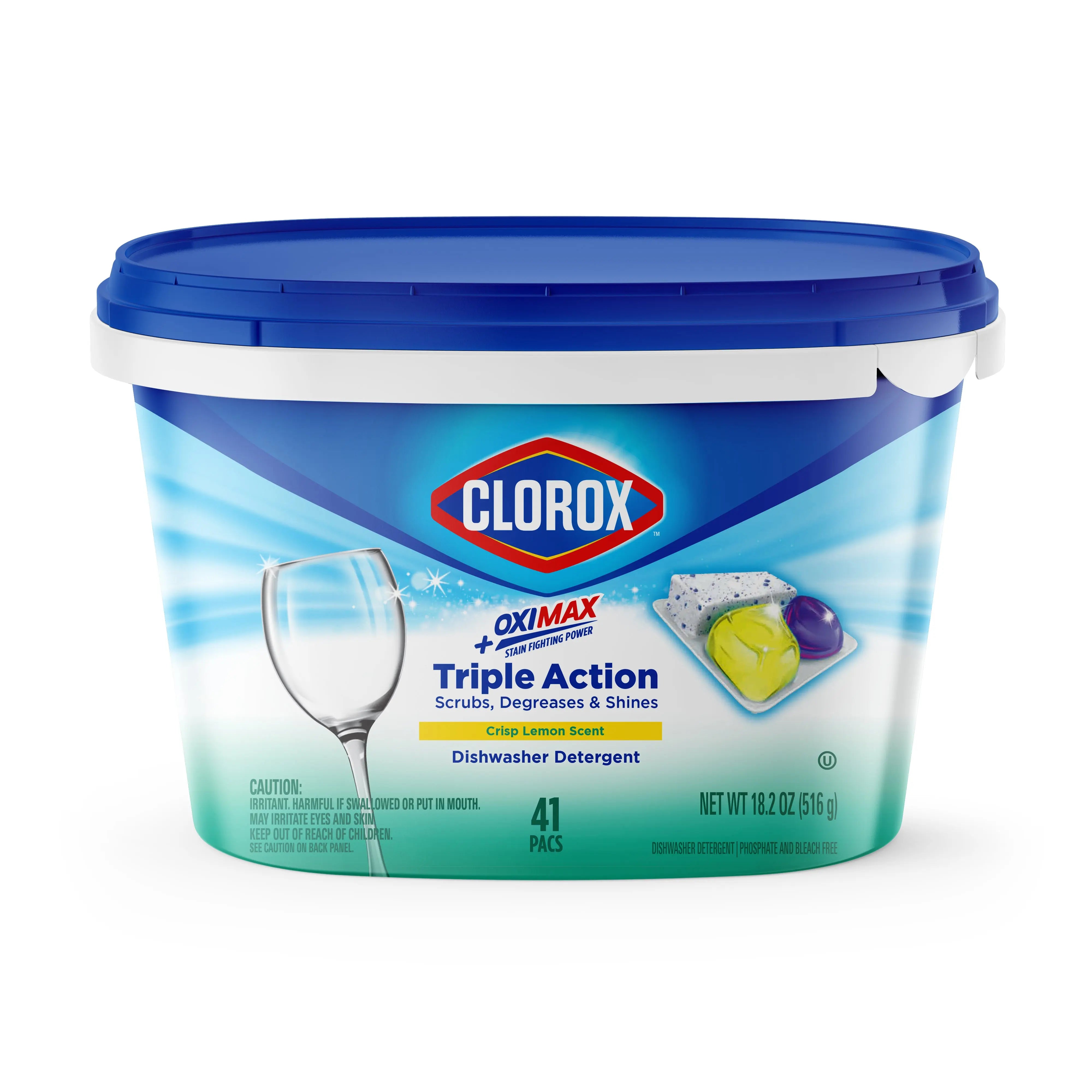 Clorox Triple Action + Oximax Dishwasher Detergent Pacs Lemon 41CT Hand C Mart