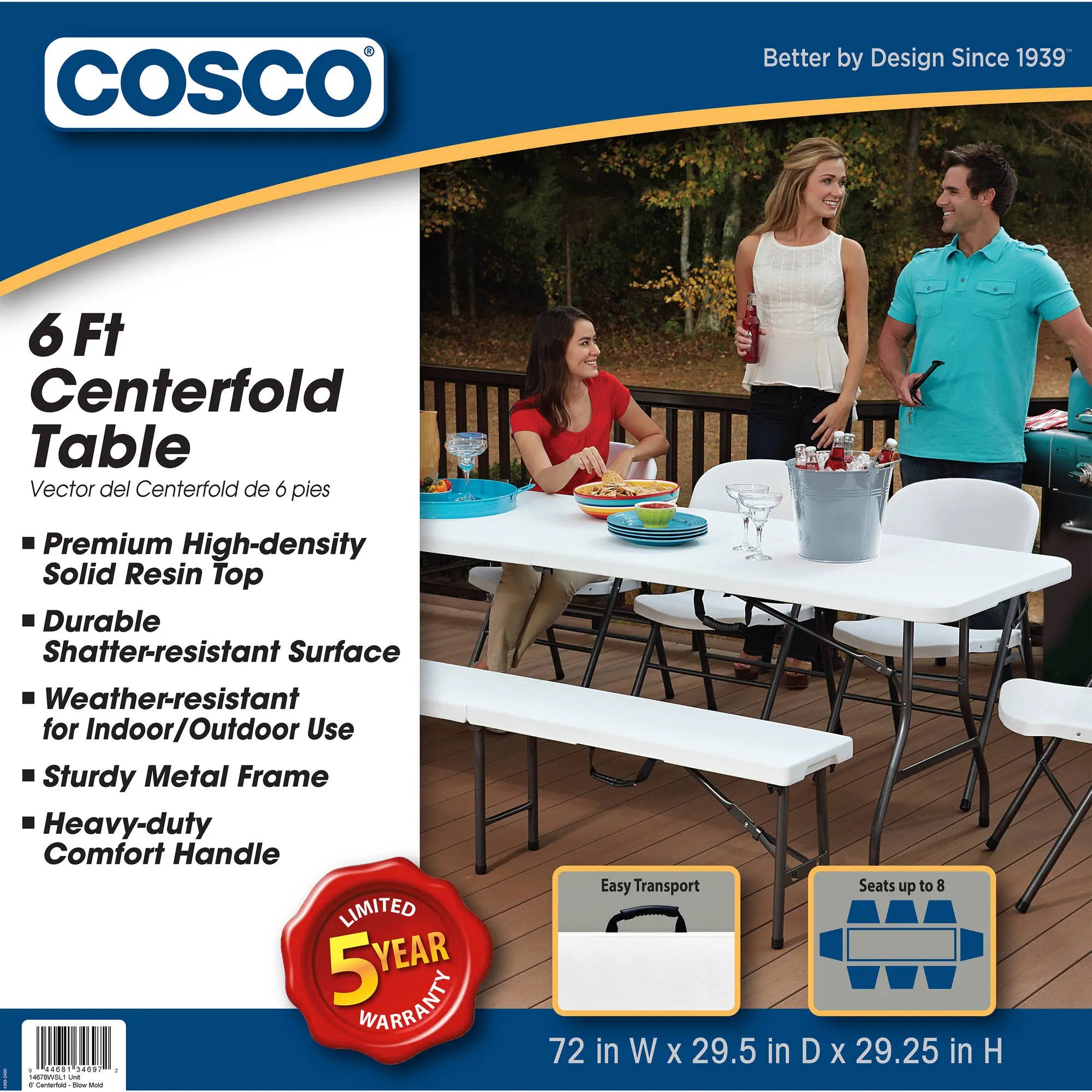 Cosco 6 Foot Centerfold Folding Table, Black Hand C Mart