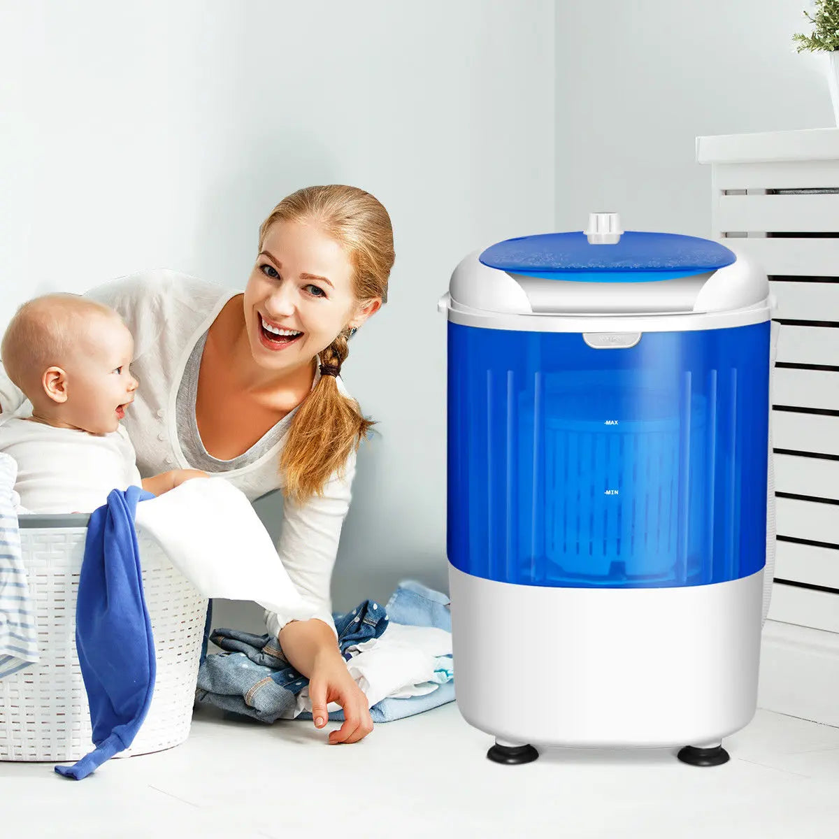 Costway 5.5lbs Portable Mini Compact Washing Machine Electric Laundry Spin Washer Dryer Blue Hand C Mart