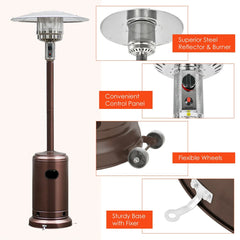 Costway 50000 BTU Propane Patio Heater Standing LP Gas Steel W/ Wheels Bronze Hand C Mart