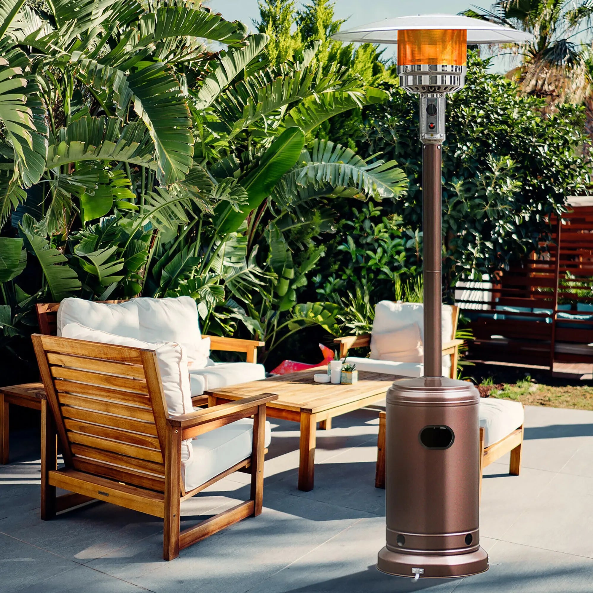 Costway 50000 BTU Propane Patio Heater Standing LP Gas Steel W/ Wheels Bronze Hand C Mart