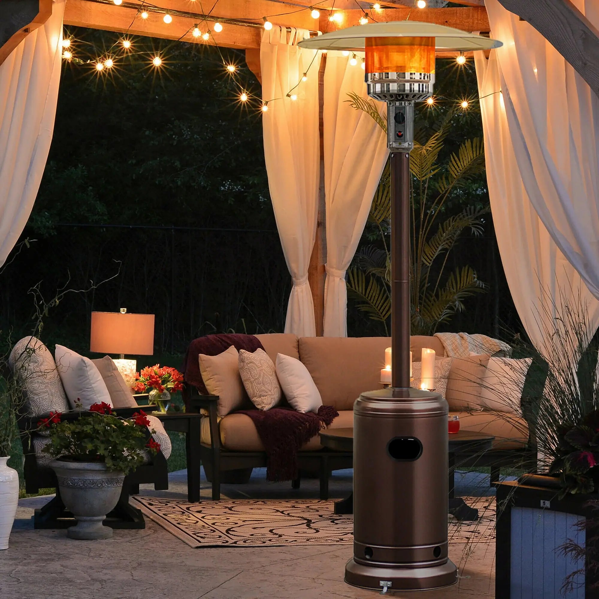 Costway 50000 BTU Propane Patio Heater Standing LP Gas Steel W/ Wheels Bronze Hand C Mart