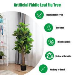 Costway 5ft Artificial Fiddle Leaf Fig Tree Indoor Outdoor Office Decorative Planter Hand C Mart