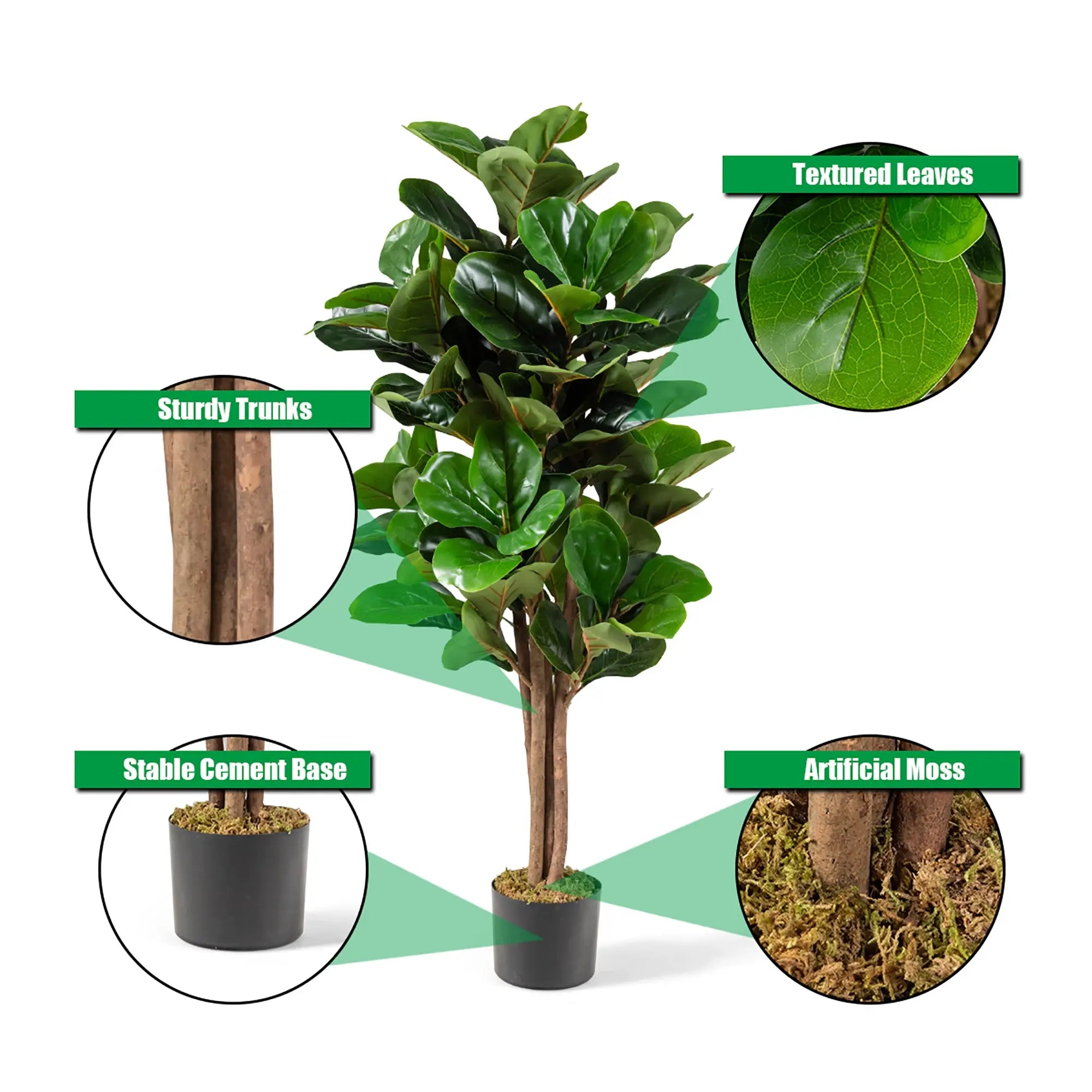 Costway 5ft Artificial Fiddle Leaf Fig Tree Indoor Outdoor Office Decorative Planter Hand C Mart