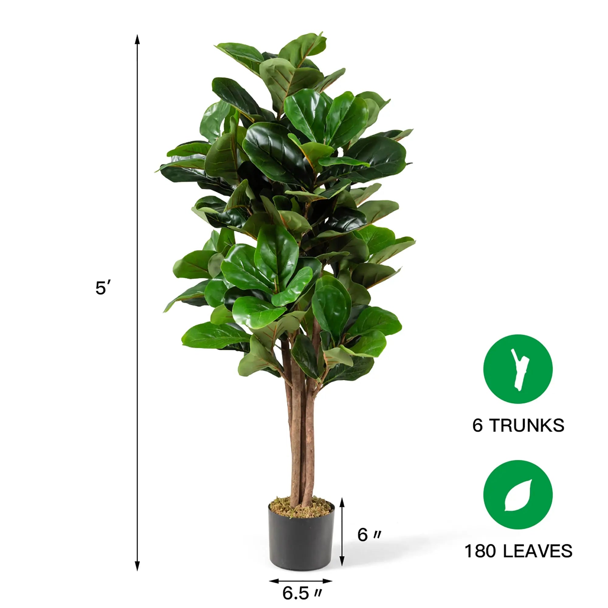 Costway 5ft Artificial Fiddle Leaf Fig Tree Indoor Outdoor Office Decorative Planter Hand C Mart