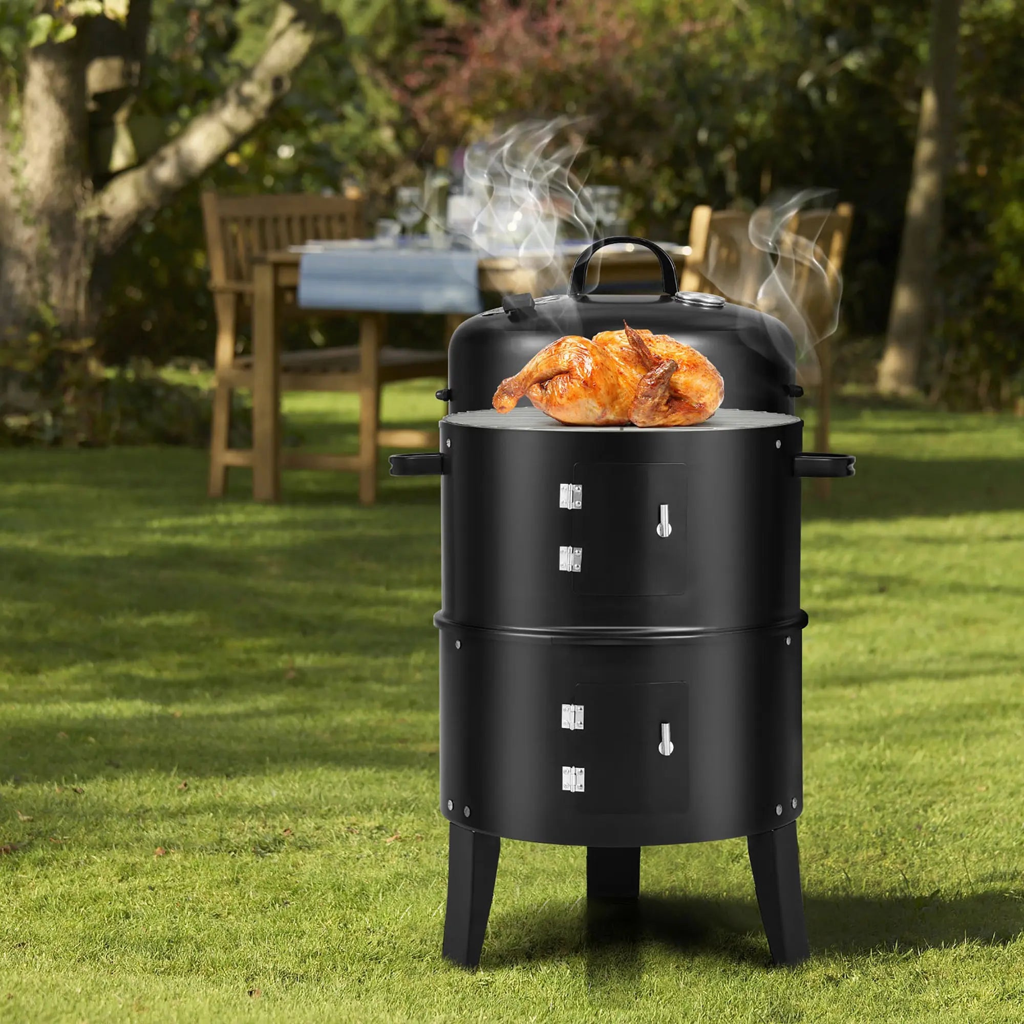 Costway3-in-1 Vertical Charcoal Smoker Portable BBQ Smoker Grill with Detachable 2 Layer Hand C Mart