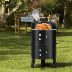 Costway3-in-1 Vertical Charcoal Smoker Portable BBQ Smoker Grill with Detachable 2 Layer Hand C Mart