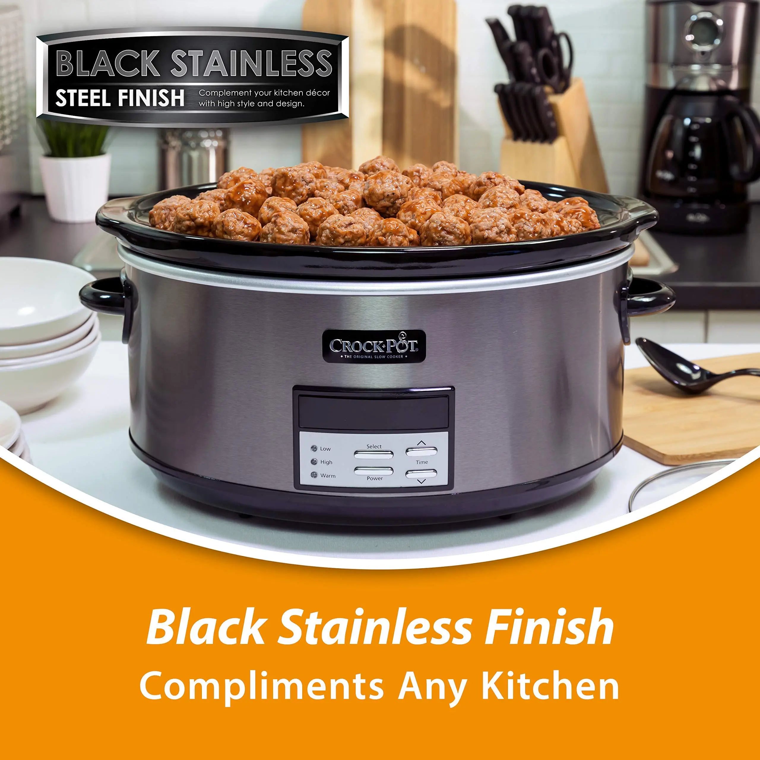 Crock-Pot® Programmable 8-Quart Slow Cooker, Black Stainless Collection Hand C Mart