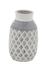 DecMode 13" White Ceramic Vase with Diamond Pattern Hand C Mart