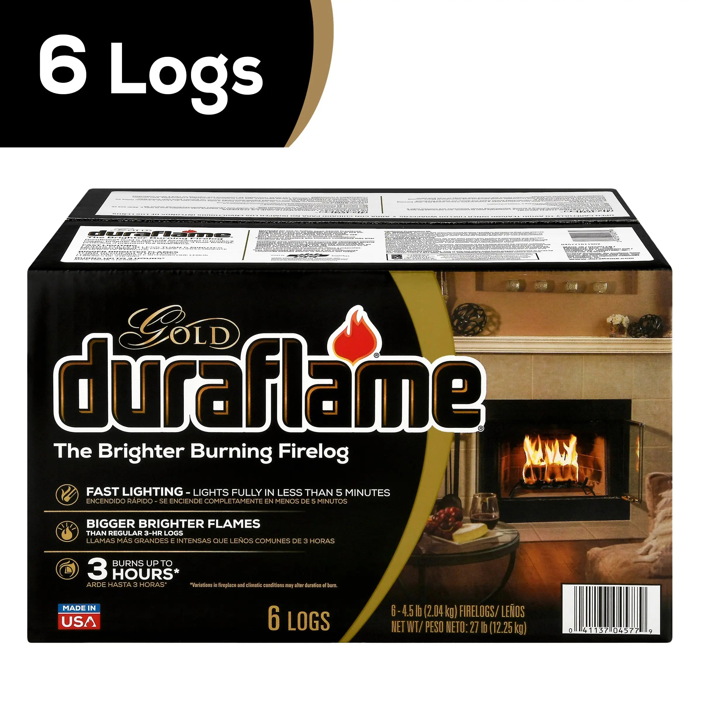 Duraflame 4.5 Pound Gold Ultra Premium 3 Hour Burn Firelogs with Bigger and Brighter Flames for Indoor and Outdoor Fireplace Use, Set of 6 Hand C Mart