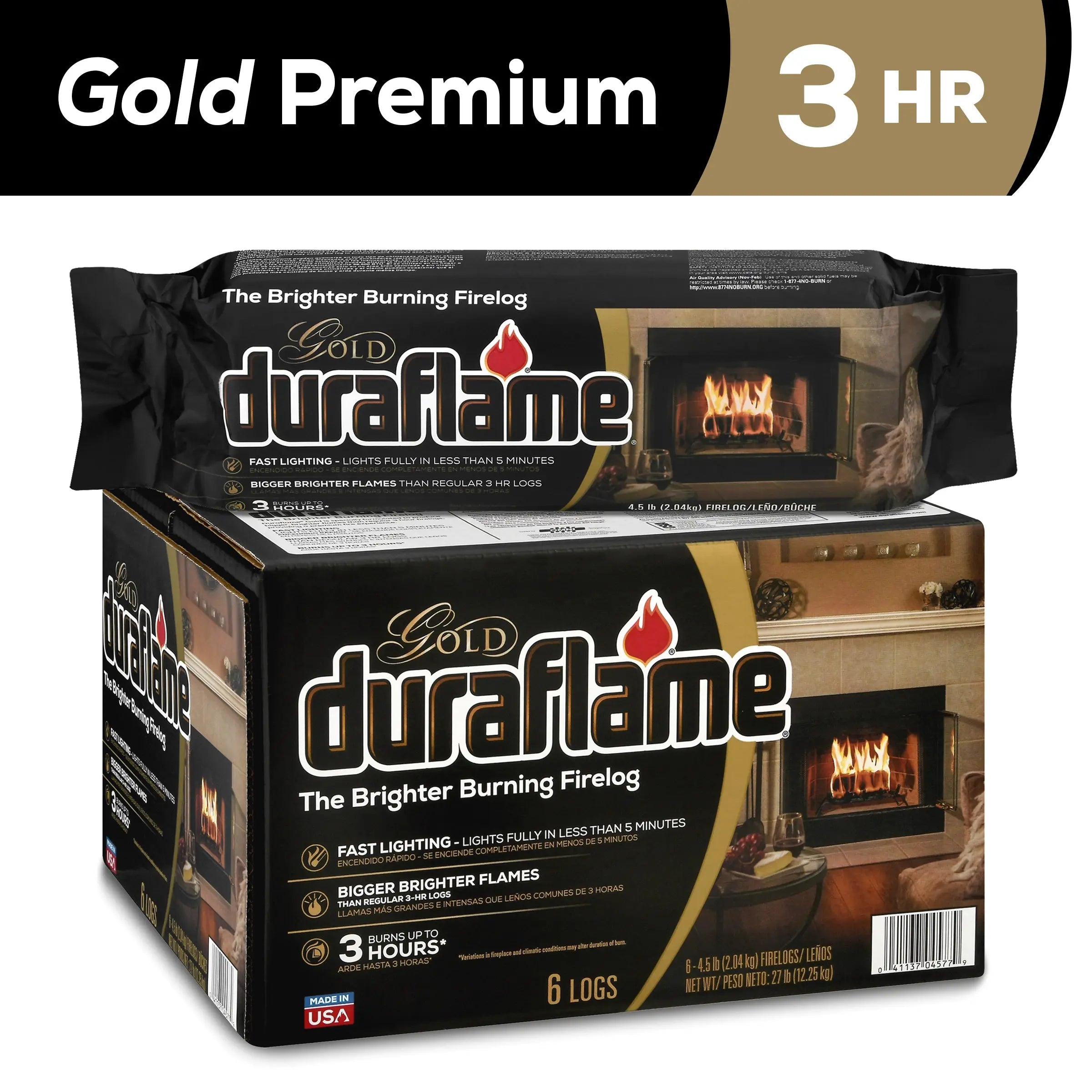 Duraflame 4.5 Pound Gold Ultra Premium 3 Hour Burn Firelogs with Bigger and Brighter Flames for Indoor and Outdoor Fireplace Use, Set of 6 Hand C Mart