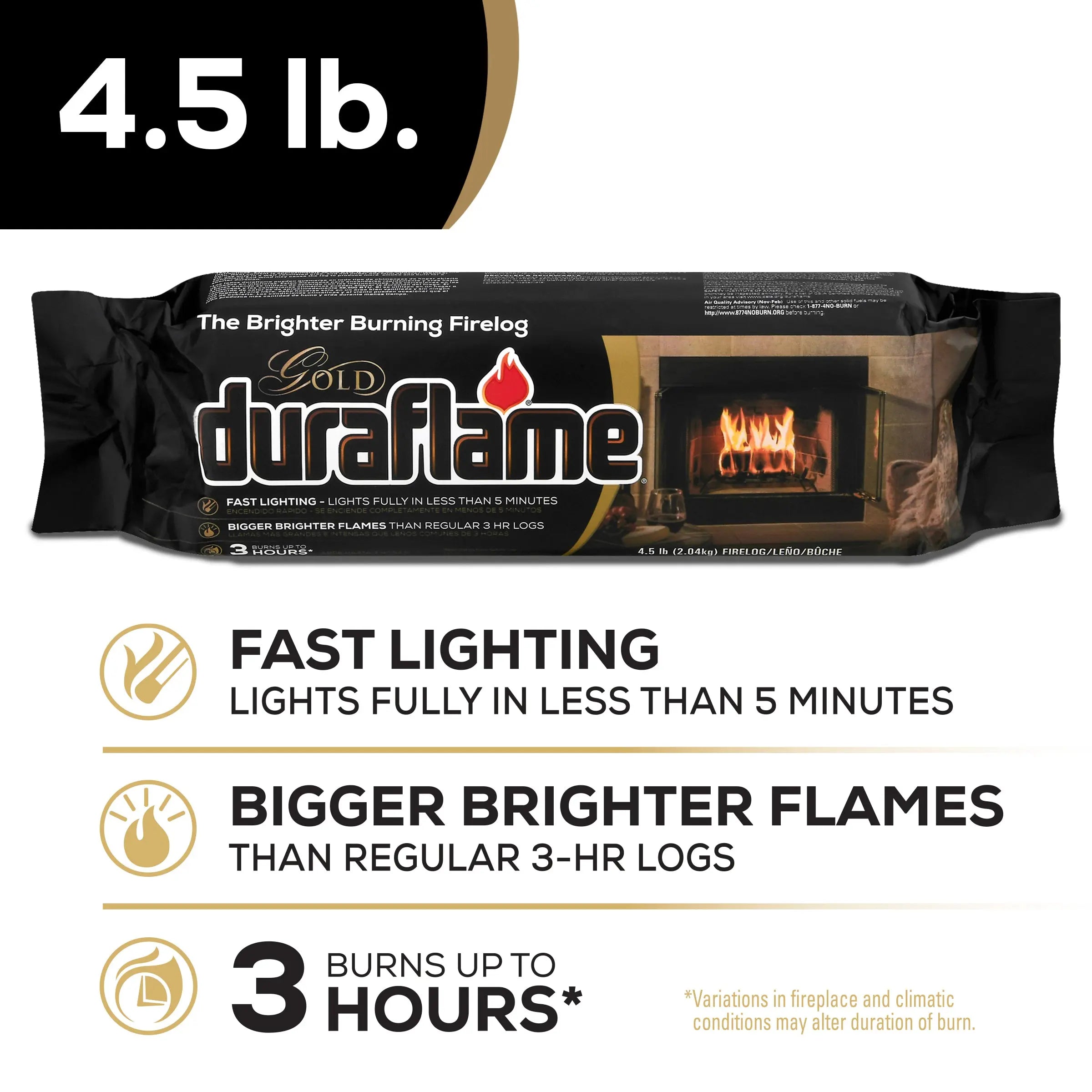 Duraflame 4.5 Pound Gold Ultra Premium 3 Hour Burn Firelogs with Bigger and Brighter Flames for Indoor and Outdoor Fireplace Use, Set of 6 Hand C Mart