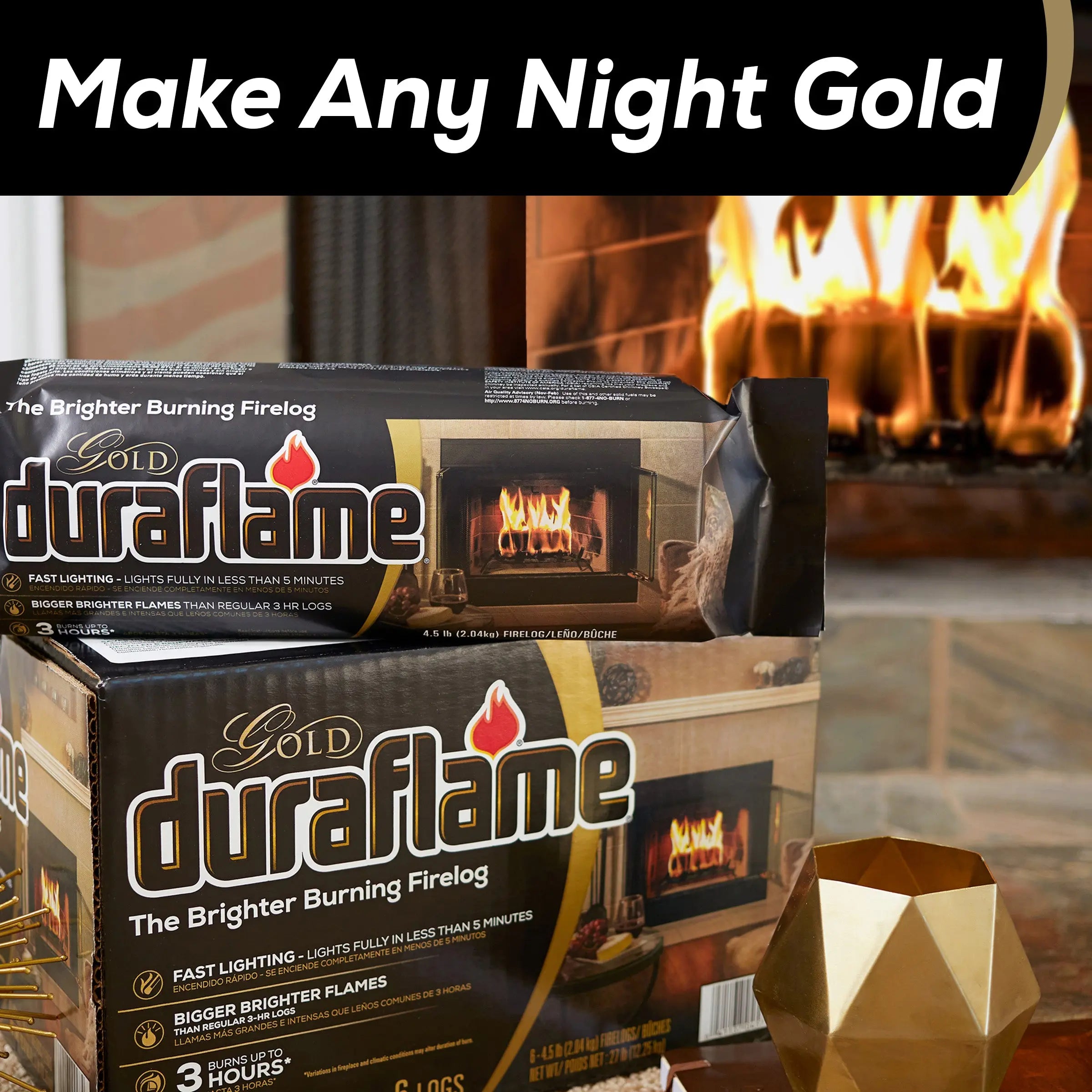 Duraflame 4.5 Pound Gold Ultra Premium 3 Hour Burn Firelogs with Bigger and Brighter Flames for Indoor and Outdoor Fireplace Use, Set of 6 Hand C Mart