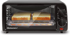 Elite Gourmet ETO236 Personal 2 Slice Countertop Toaster Oven with 15 Minute Timer Includes Pan and Wire Rack, Bake, Broil, Toast, Black Hand C Mart