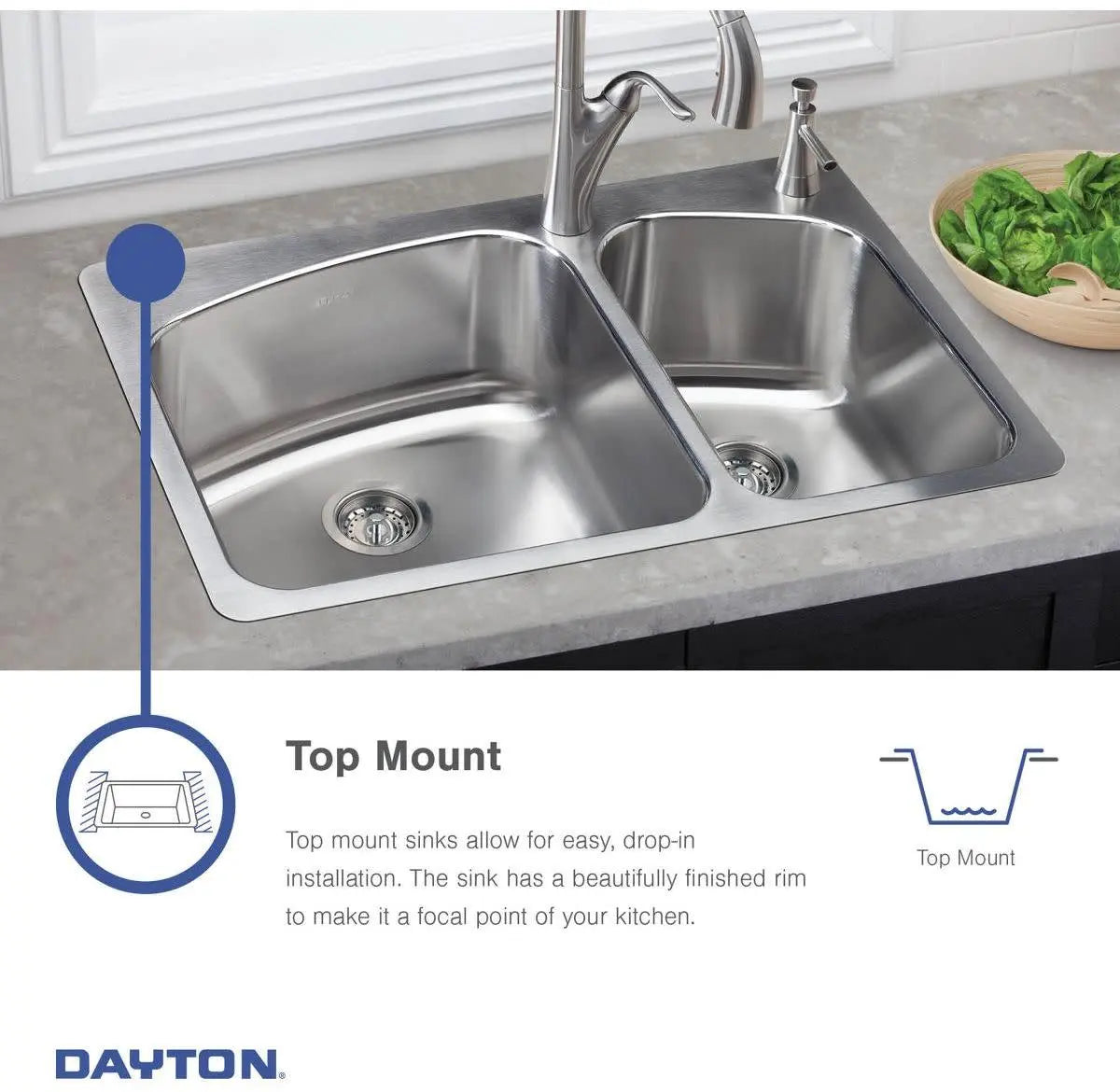 Elkay Dayton Stainless Steel 20" x 20" x 10-1/8", Single Bowl Drop-in Laundry Sink Hand C Mart