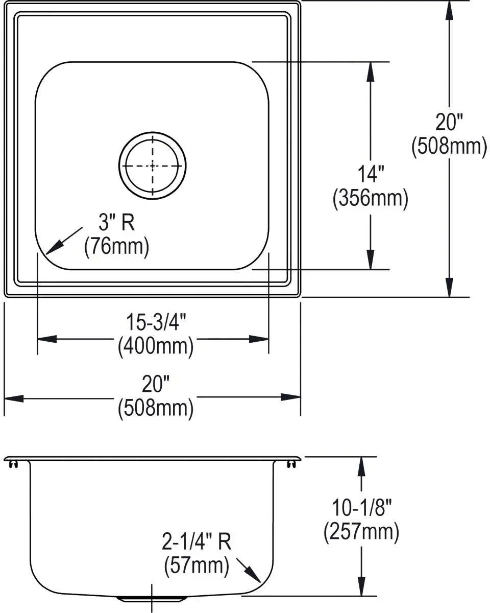 Elkay Dayton Stainless Steel 20" x 20" x 10-1/8", Single Bowl Drop-in Laundry Sink Hand C Mart