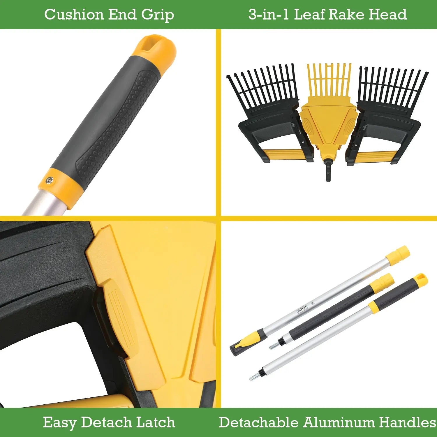 Expert Gardener 3-in-1 Leaf Rake, Functions as 30in Leaf Rake, 7in Shrub Rake or Leaf Scoops Hand C Mart