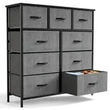 Fabric Storage Dresser with 9 Drawers, Steel Frame and Wooden Top for Bedroom, Closet, Entryway and Nursery, Gray Hand C Mart