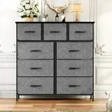 Fabric Storage Dresser with 9 Drawers, Steel Frame and Wooden Top for Bedroom, Closet, Entryway and Nursery, Gray Hand C Mart