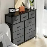 Fabric Storage Dresser with 9 Drawers, Steel Frame and Wooden Top for Bedroom, Closet, Entryway and Nursery, Gray Hand C Mart