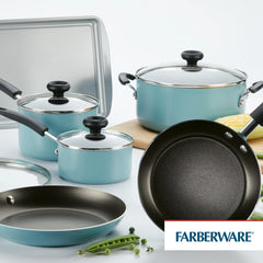 Farberware 15 Piece Aluminum Nonstick Pots and Pans Set, Aqua Hand C Mart