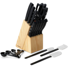 Farberware 22-Piece Never Needs Sharpening Stainless Steel Knife Set with Block Black Hand C Mart