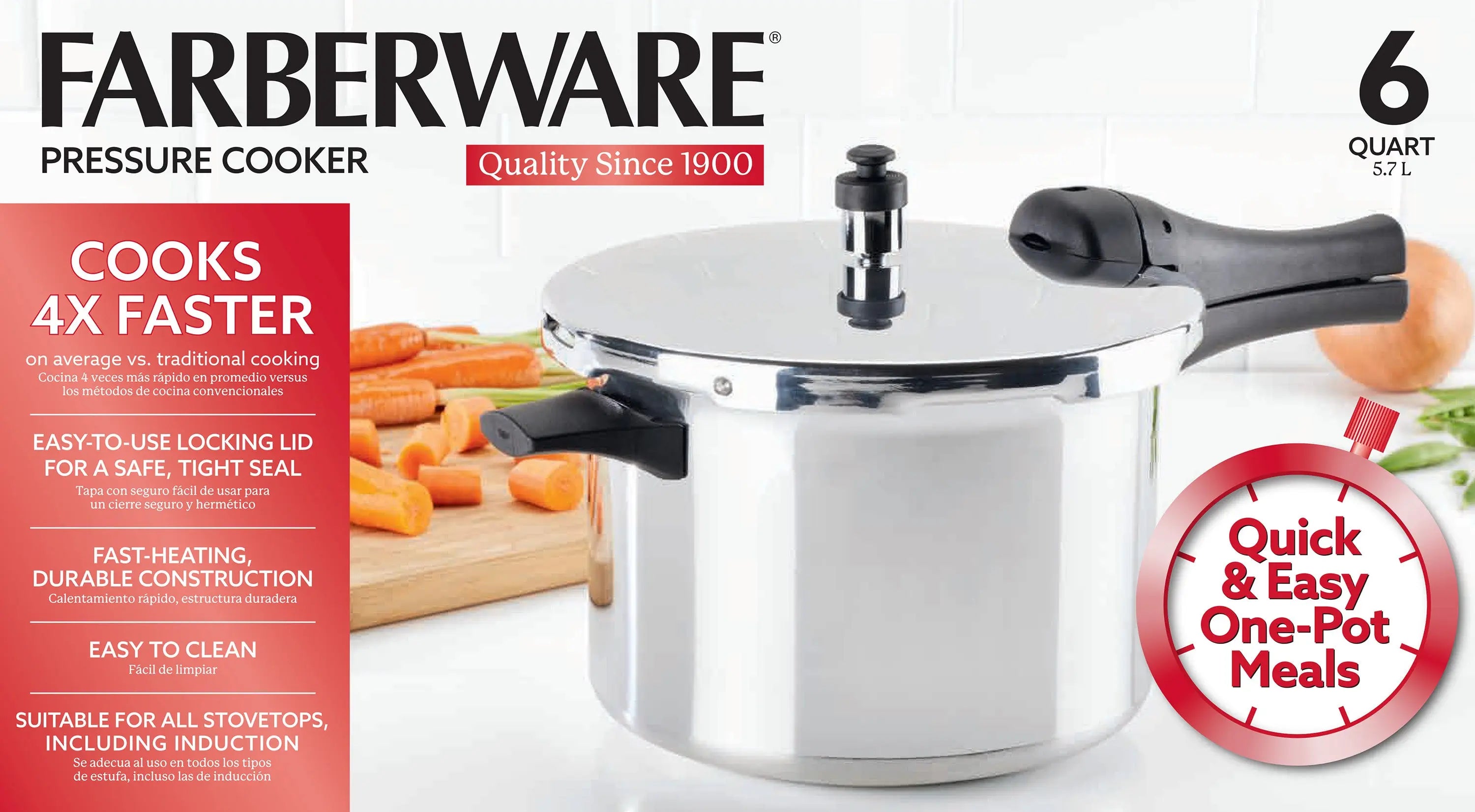 Farberware 6-Quart Aluminum Stovetop Pressure Cooker, 15 PSI Hand C Mart