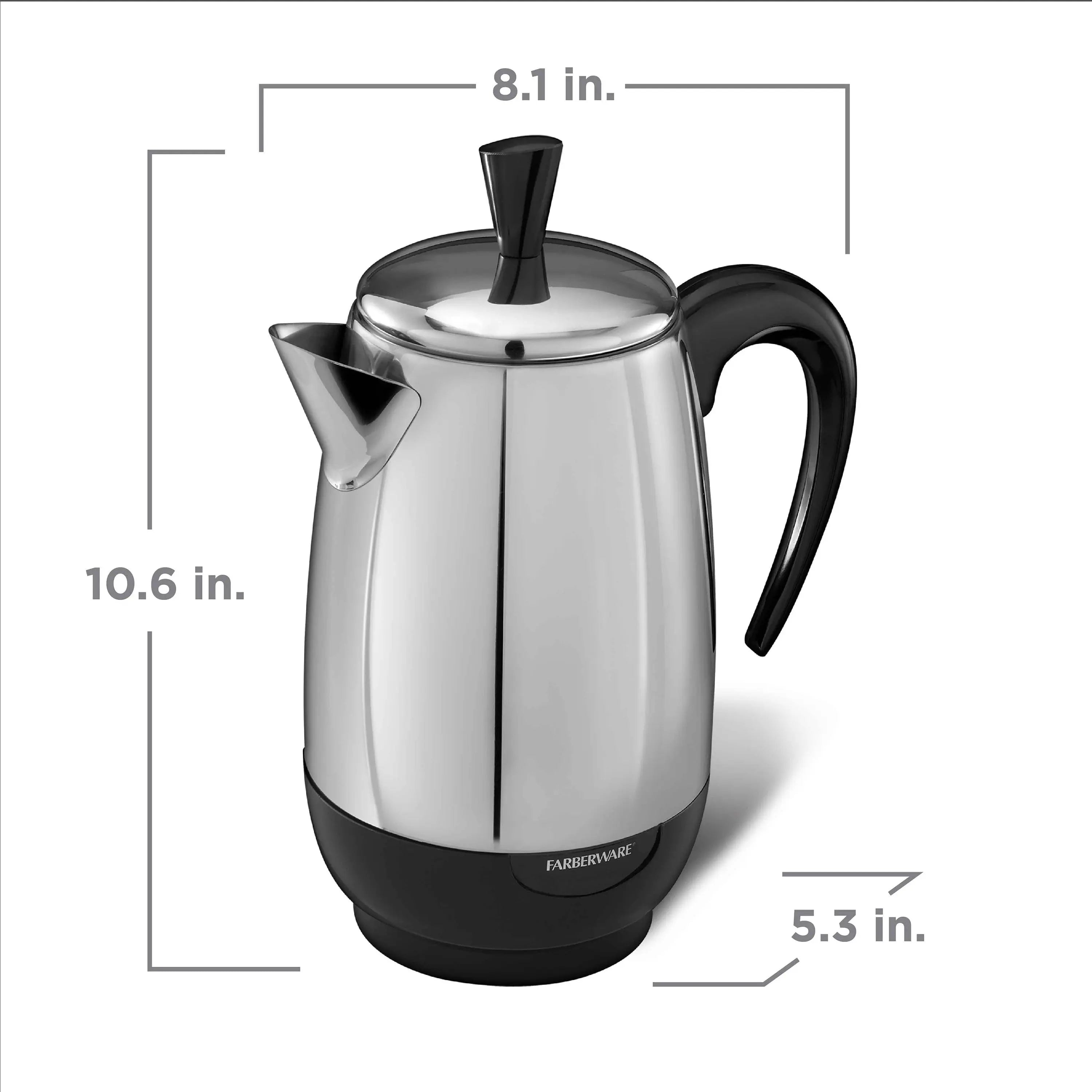 Farberware 8-Cup, Black Percolator, Stainless Steel, FCP280 Hand C Mart