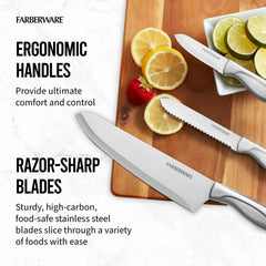 Farberware Classic 22 Piece Stamped Stainless Steel Knife Set and Utensil Set Hand C Mart