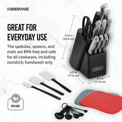 Farberware Classic 22 Piece Stamped Stainless Steel Knife Set and Utensil Set Hand C Mart