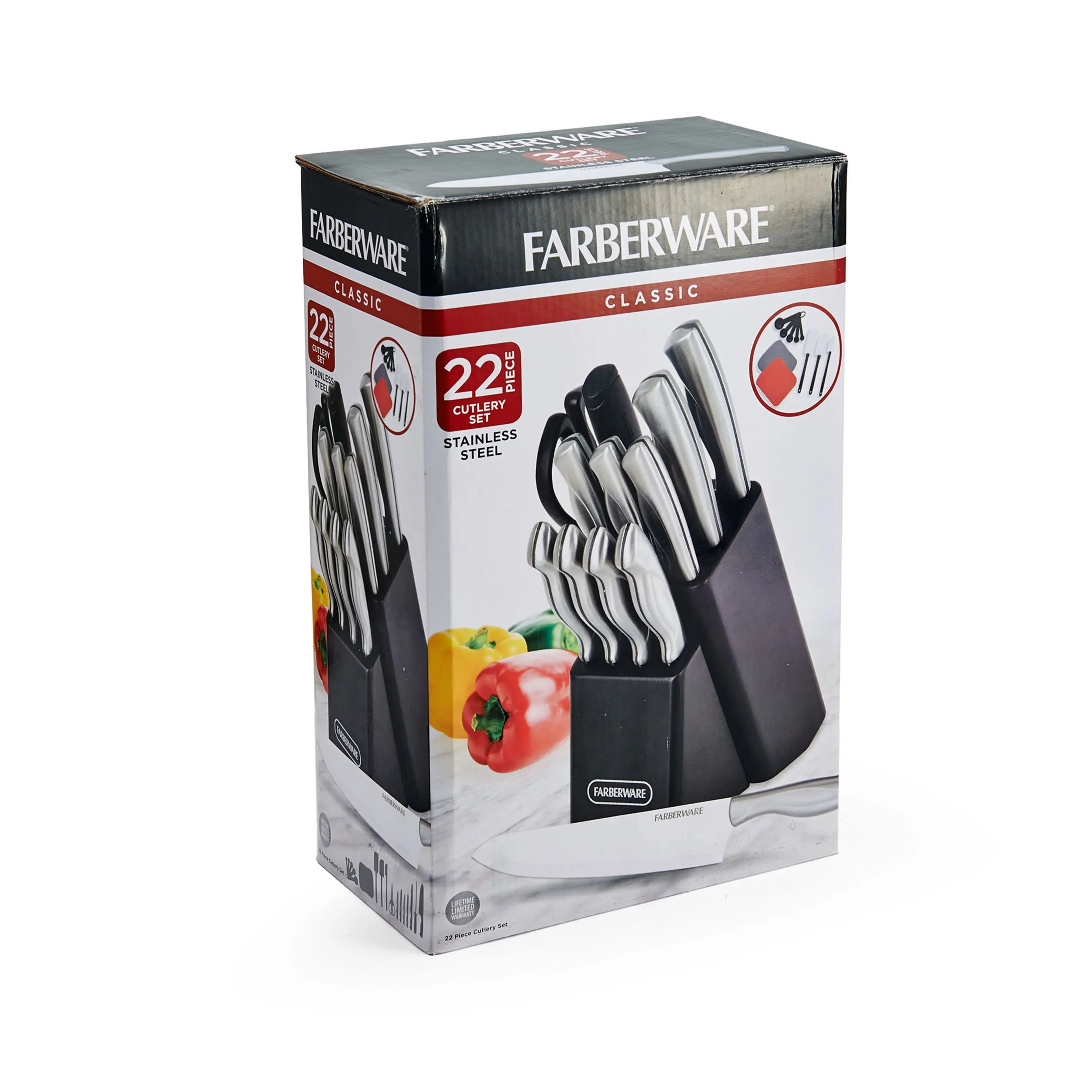 Farberware Classic 22 Piece Stamped Stainless Steel Knife Set and Utensil Set Hand C Mart